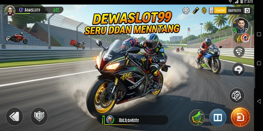 Tampilan antarmuka DEWASLOT99 saat balapan motor yang seru.