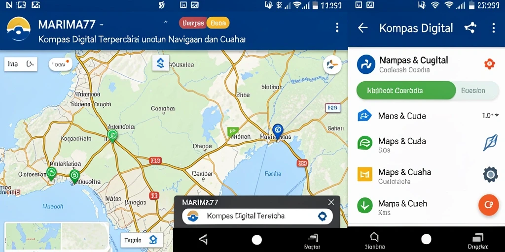 Antarmuka utama MARIMA77 menampilkan kompas digital yang jelas dan informatif.