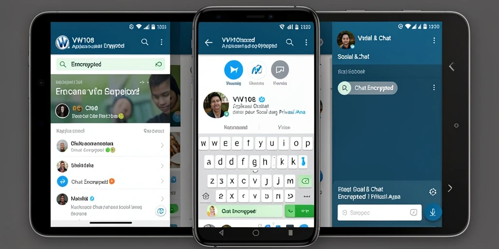 Tampilan antarmuka VW108 yang sederhana dan modern untuk Chat Encrypted.